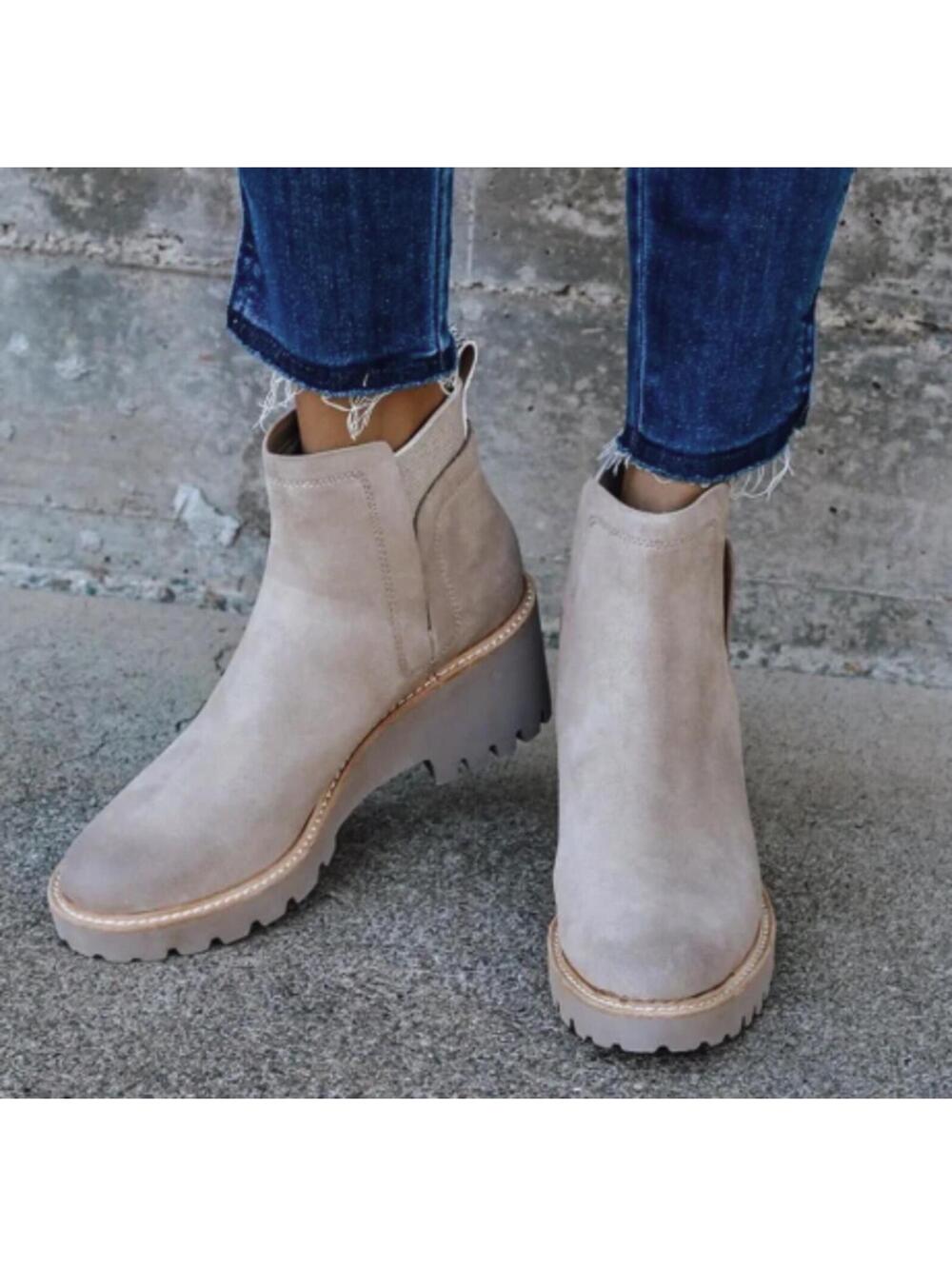 Dolce Vita Rango Faux Suede Ankle Boots Wedge Booties Lug Sole Women’s Size 7